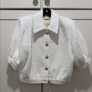L'AGENCE Women's Textured White Blazer with Gold Buttons